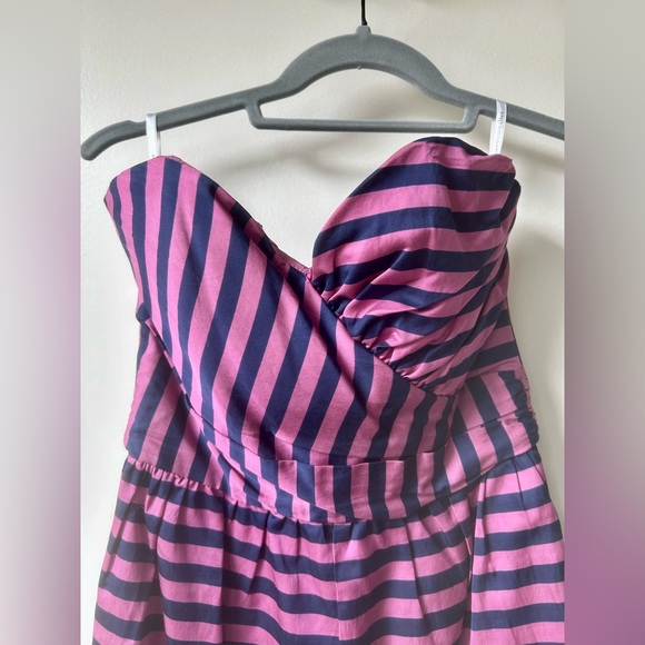 Corey Lynn Calter pink and navy satin striped strapless cocktail dress, size 6 - Picture 2 of 5